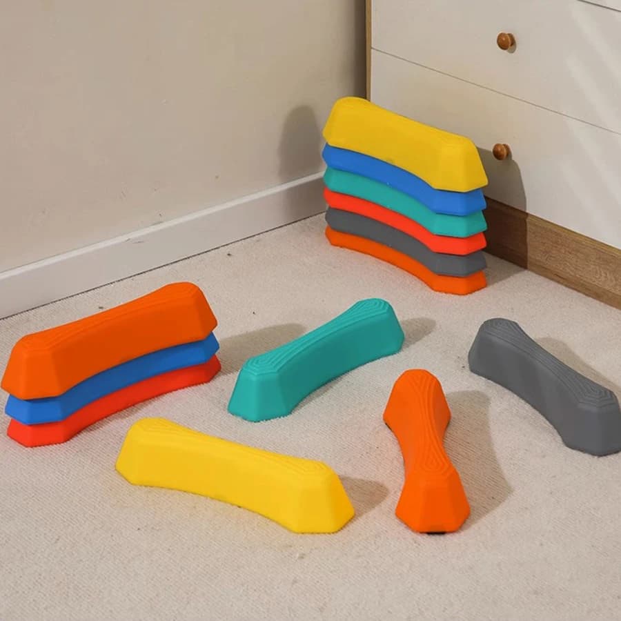 Pierres sensorielles pour enfants, pierres de rivière antidérapantes arc-en-ciel, parcours d'obstacles, jouets d'entraînement de coordination pour l'intérieur