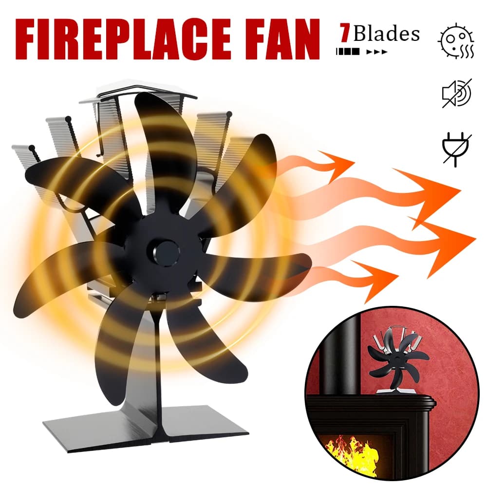 7 pales poêle ventilateur chaleur alimenté cheminée