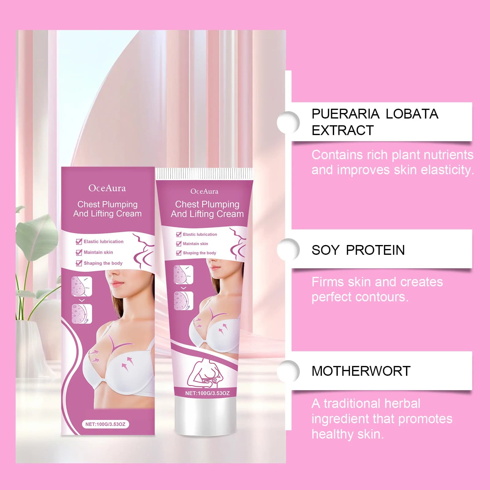 Crème Raffermissante et Volumatrice pour la Poitrine – Améliore les Seins Plats et Tombants – Soin et Massage des Seins