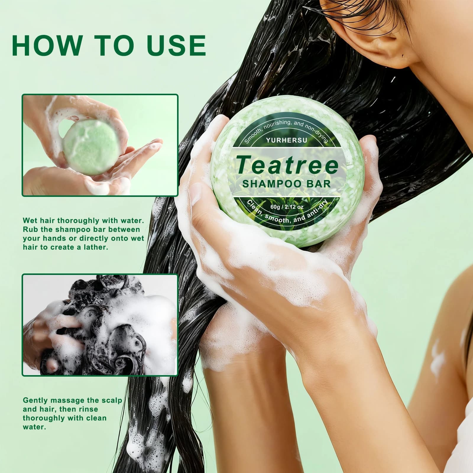 Shampooing Solide Naturel au Théier – Contrôle du Sébum, Anti-Pelliculaire, Rafraîchissant pour Cuir Chevelu, Nettoyant pour Cheveux Gras et Déchiquetés