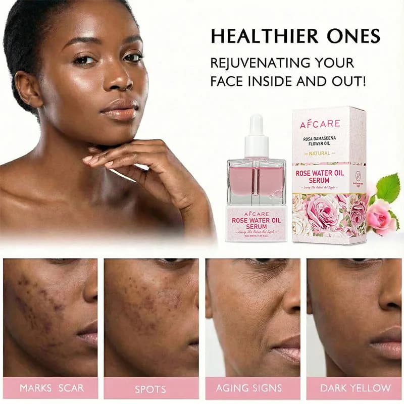 Sérum Huile d'Eau de Rose Pure Naturelle pour le Visage – Hydrolat de Rosa Damascena – Essence Rafraîchissante – Eau de Rose Hydratante et Apaisante pour la Peau