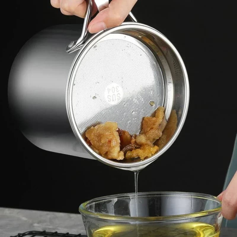 Pot de stockage d'huile et de graisse en acier inoxydable 2/1,5 L avec panier de friture et passoire à mailles fines pour la cuisine