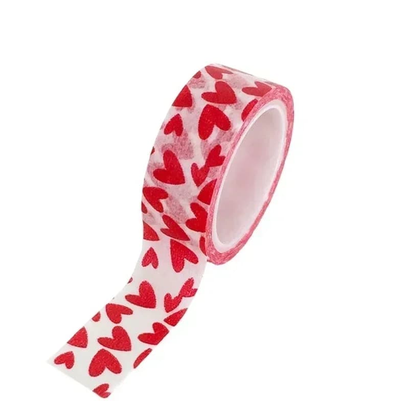 Ruban adhésif rouge motif coeur d'amour, 1 rouleau, papier artisanal décoratif, mignon, fournitures scolaires, bricolage, fête de Léon