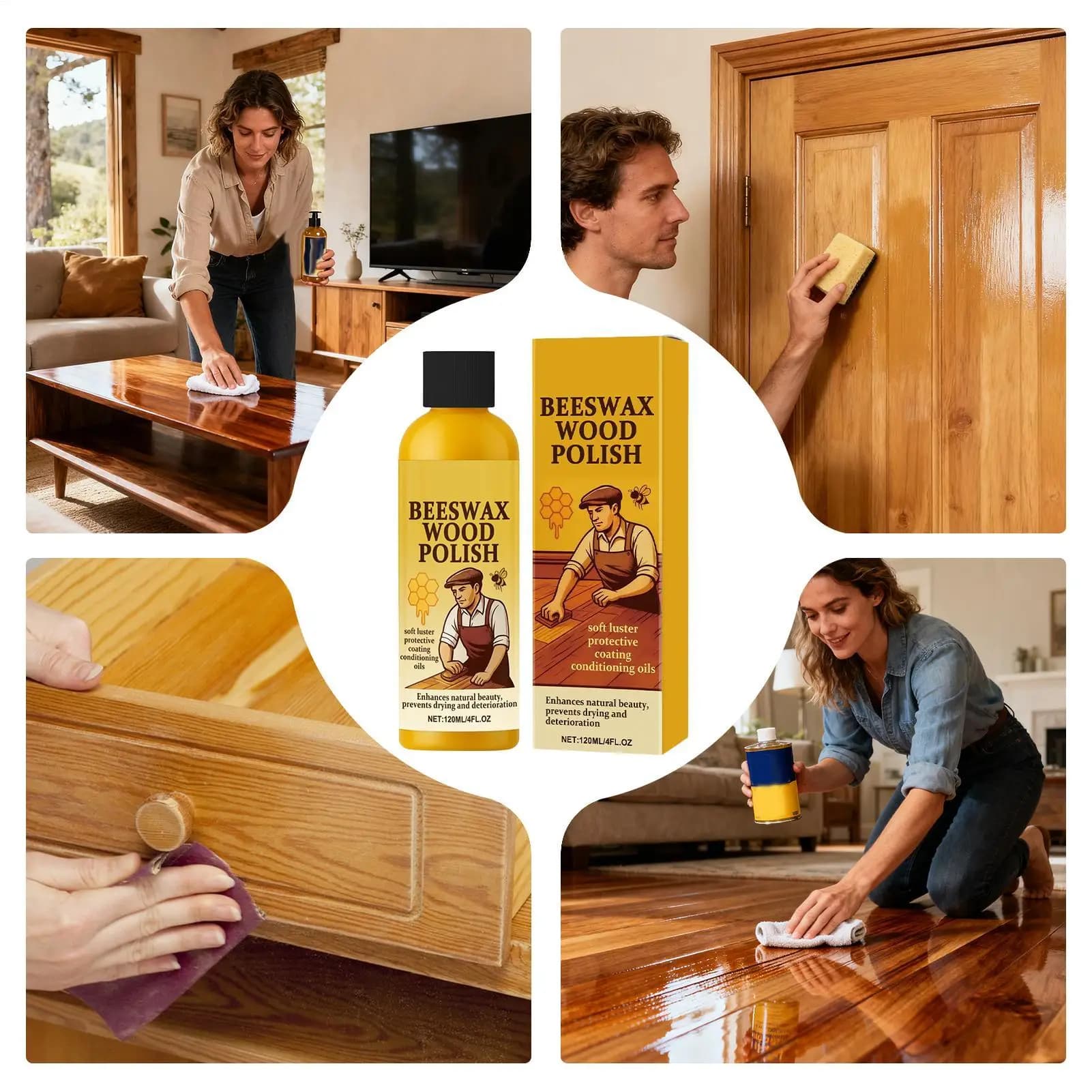 Cire de rénovation pour parquet bois naturel 120ml – Brillance et entretien du bois – Prévient les fissures – Cire profonde pour revitaliser le bois