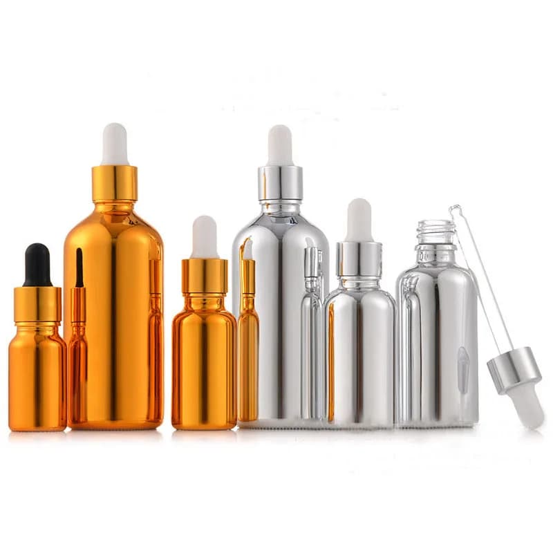Gourde Compte-Gouttes en Verre Or/Argent, Essentiel Château 5/15/30/50/100ML, Goutte à Gouttes Portable pour Voyage au Quotidien