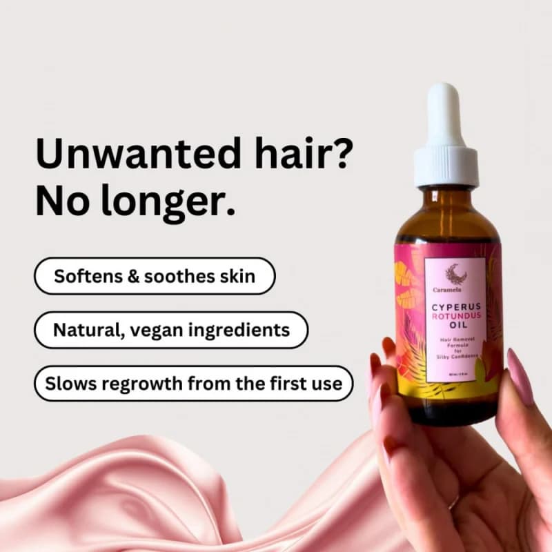 Huile Essentielle de Caramela Nutgrass 60ml – Soin Doux Cheveux et Corps – Hydratante, Nourrissante, Lissante – Huile Essentielle Hydratante pour Toute la Peau