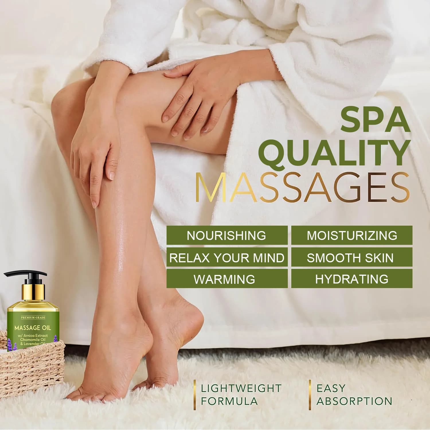 L'huile de massage à l'huile essentielle de camomille et de lavande nourrit la peau, déteste l'esprit et soulage la tension musculaire 250 ml