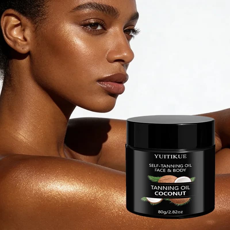 Huile autobronzante à la noix de coco Yuitikue, 80g, huile bronzante pour le visage et le corps, pour un éclat doré naturel, autobronzant hydratant sans soleil