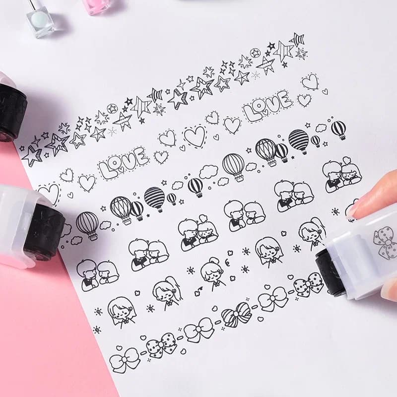 Rouleau de tampons à motifs de dessins animés et de fleurs, créatif DIY, pour graffiti, carnets et peinture, fournitures de papeterie et de journalisation
