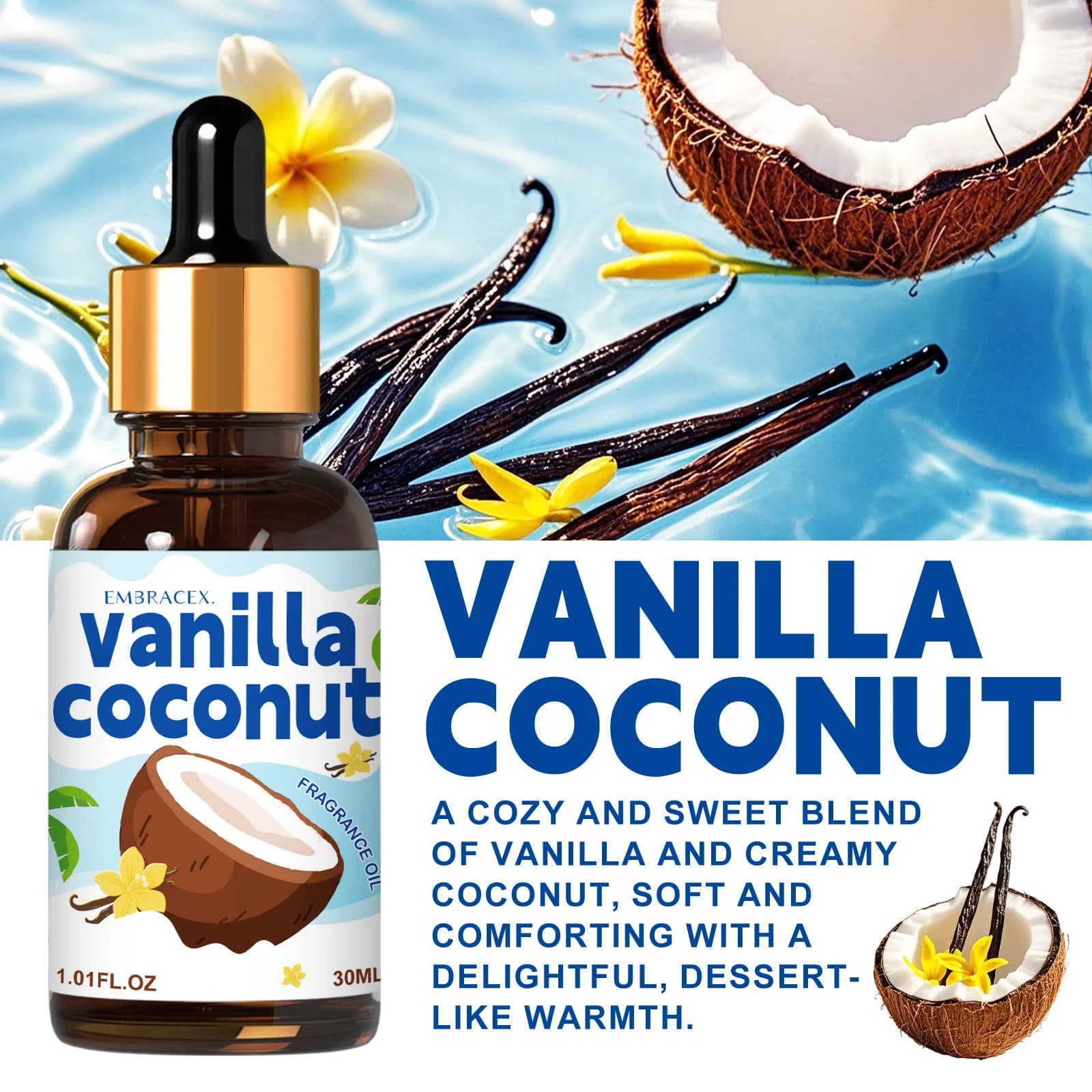 Huile essentielle de vanille et de noix de coco 30 ml pour diffuseurs