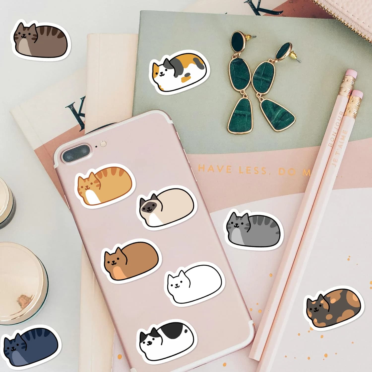 500cs dessin animé chats autocollants rouleau animaux