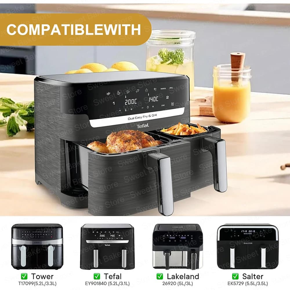 2 moules de cuisson en silicone réutilisables pour friteuse à air chaud Tefal EY9018 Dual Easy Fry 5.2/3.1L, Cecotec 5.5/3.5L, pour Lakeland 5L/3L