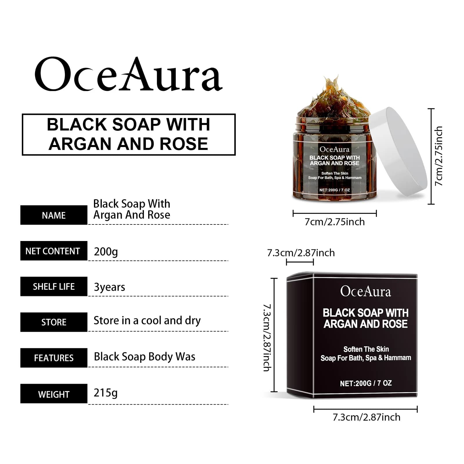 OCEAURA 200g Argan Rose bain savon noir doux nourrissant peau enlever la Surface de la peau saleté hydratation profonde serrure Anti-démangeaisons sèches