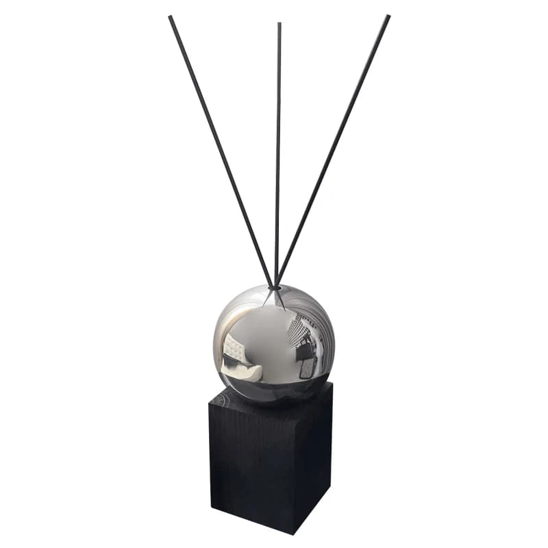 Diffuseur d'huiles essentielles sans flamme, base en bois massif et acier inoxydable 304, décoration de bureau pour la maison, salon, chambre, bureau, Noir/Bois naturel, comprend 4 bâtonnets en rotin