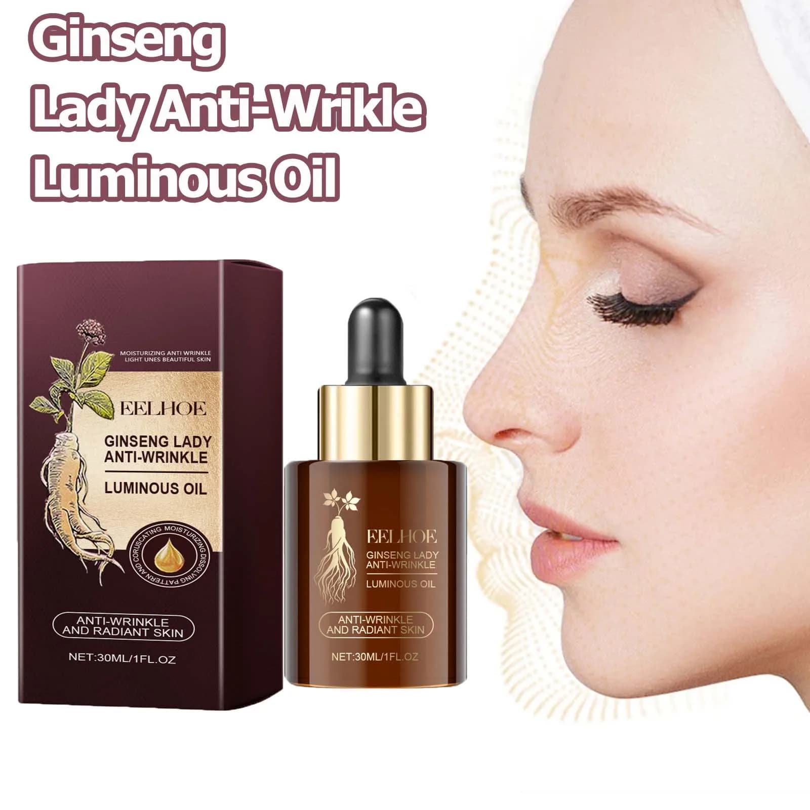 Extrait de Ginseng huile essentielle pour le visage raffermissant estompe les ridules hydratant rajeunissement de la peau Essence nourrissante Non grasse pour le visage
