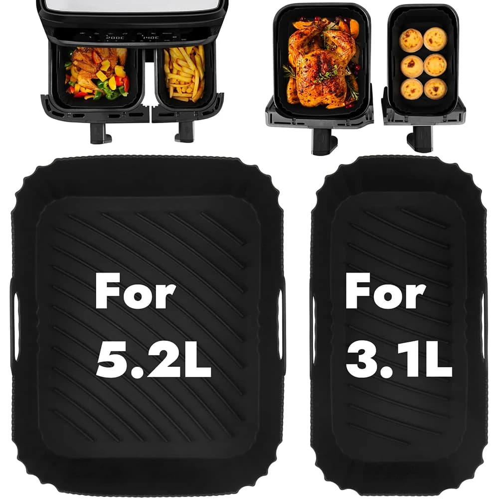 Ensemble de moules de friteuse à Air en Silicone, pour Tefal 5,2/3,1 l, double panier rectangulaire, antiadhésif, doublures de cuisson pour four, accessoires de cuisine