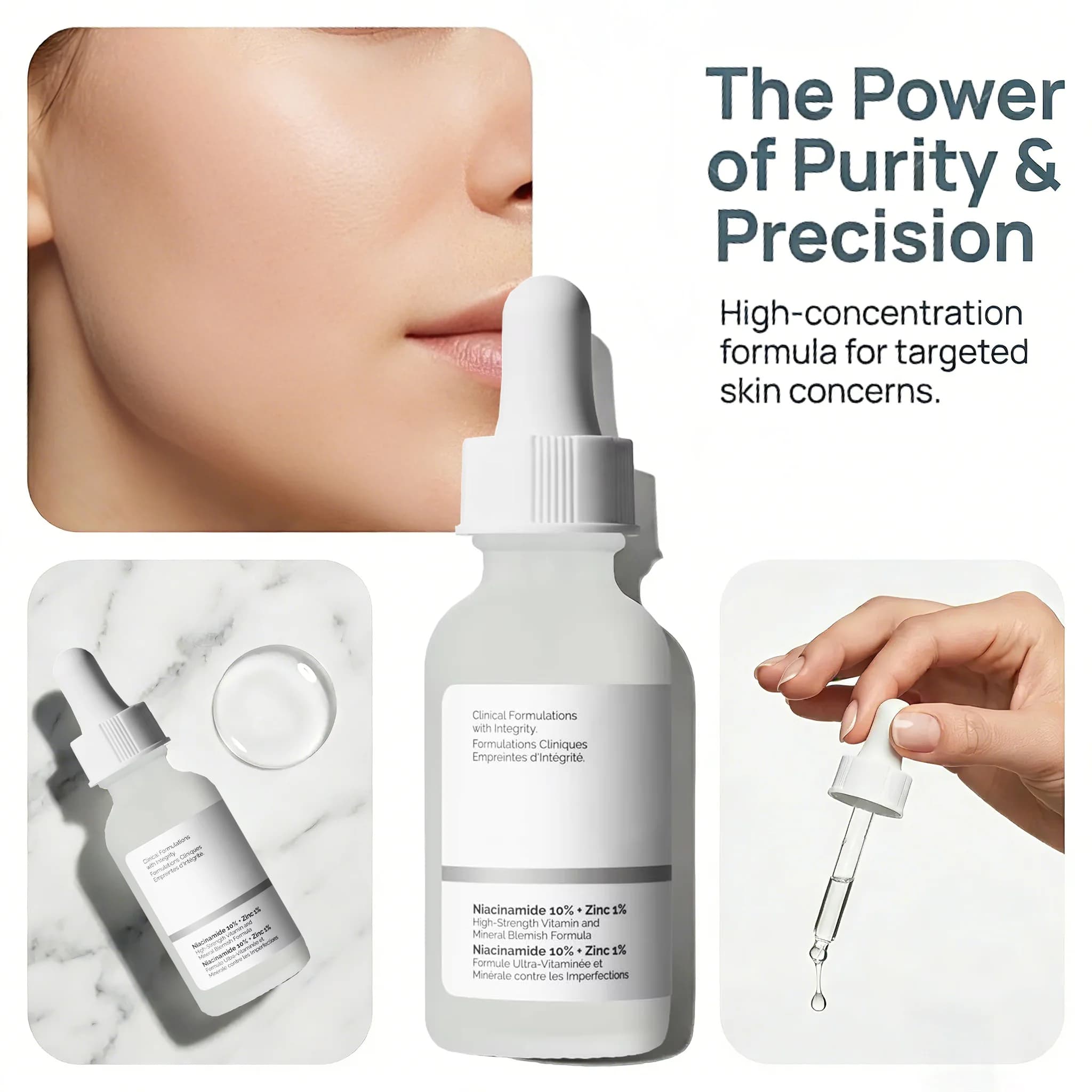 Sérum facial 10% Niacinamide 1% Zinc 30ml, soin de la peau doux, équilibrant, affinant les pores, hydratant, lissant, pour tous types de peau