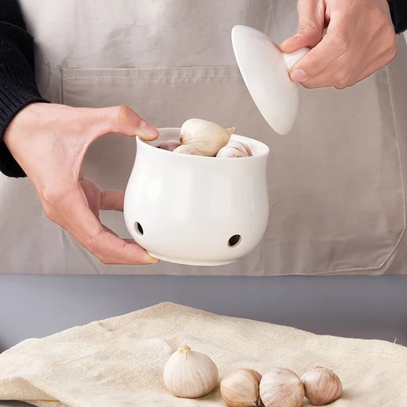 Un ensemble de pots de rangement en céramique pour l'ail et le gingembre, boîtes de rangement modernes creuses pour l'ail
