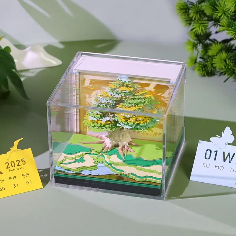 Calendrier 2026 décor de bureau bloc-Notes 3D Sakura Treehouse