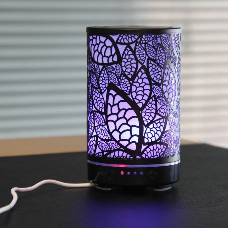 Diffuseur d'arôme en fer, feuilles creuses, humidificateur d'air ultrasonique, humidificateur de bureau, appareils ménagers intelligents, décoration de salle avec lumière Led