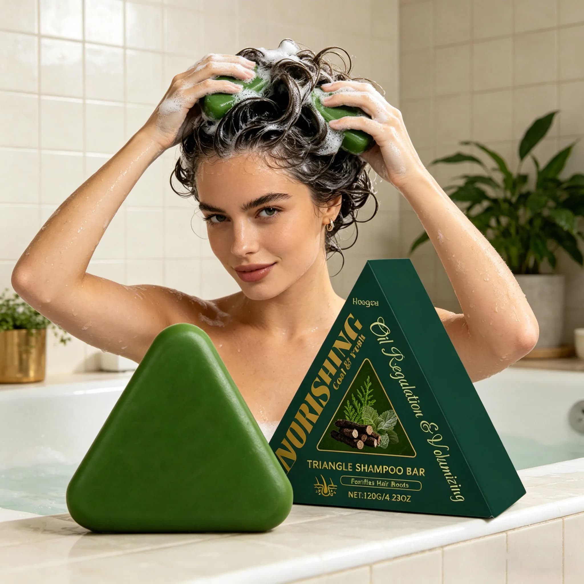 Savon Shampoing Herbal Nettoyant Doux pour le Cuir Chevelu, Rafraîchissant, Contrôle du Sébum, Anti-Pelliculaire, Purifiant, Réduit la Casse, Nourrit les Racines des Cheveux