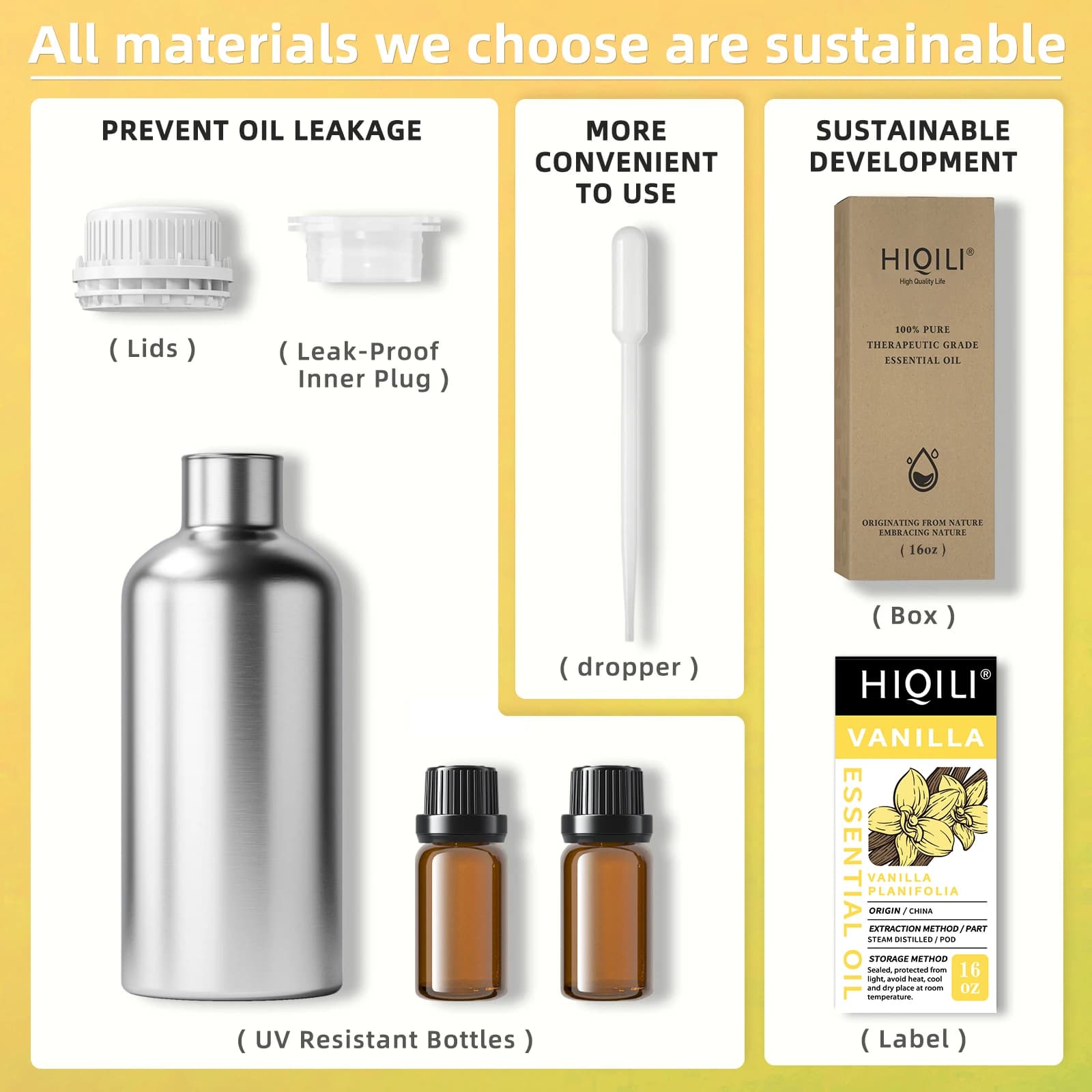 HIQILI Huile essentielle de grande capacité 500ML, lavande/eucalyptus/vanille/rose/franc-parfum/bois de santal, pour diffuseur/humidificateur