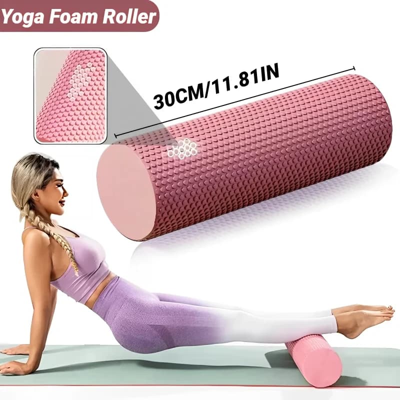 Rouleau de yoga hexagonal : Cylindre en mousse EVA (diamètre 9,5 cm, longueur 29,7 cm) pour le Pilates et les entraînements à domicile