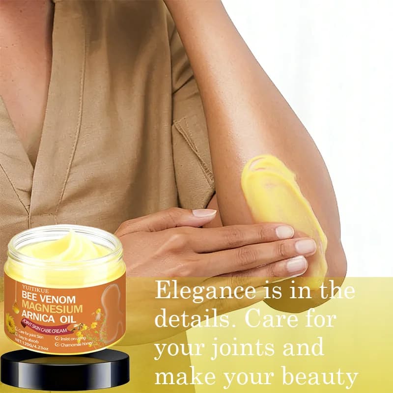 Crème pour les articulations YUITIKUE au venin d'abeille, au magnésium et à l'arnica, hydrate en profondeur, hydrate la peau des articulations, formule douce
