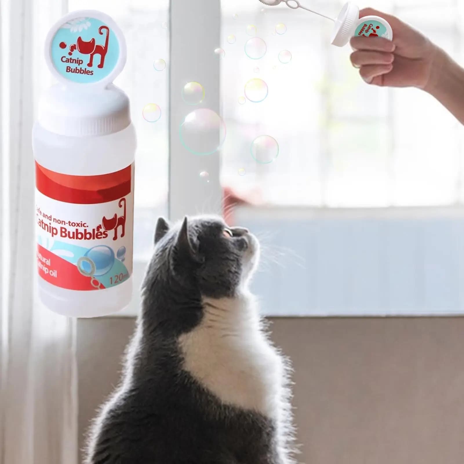 Savon à bulles à la catnip 120 ml, spray d'huile essentielle de catnip, jouets interactifs pour chat, bulles amusantes, jouets interactifs pour animaux de compagnie, sûrs et inoffensifs