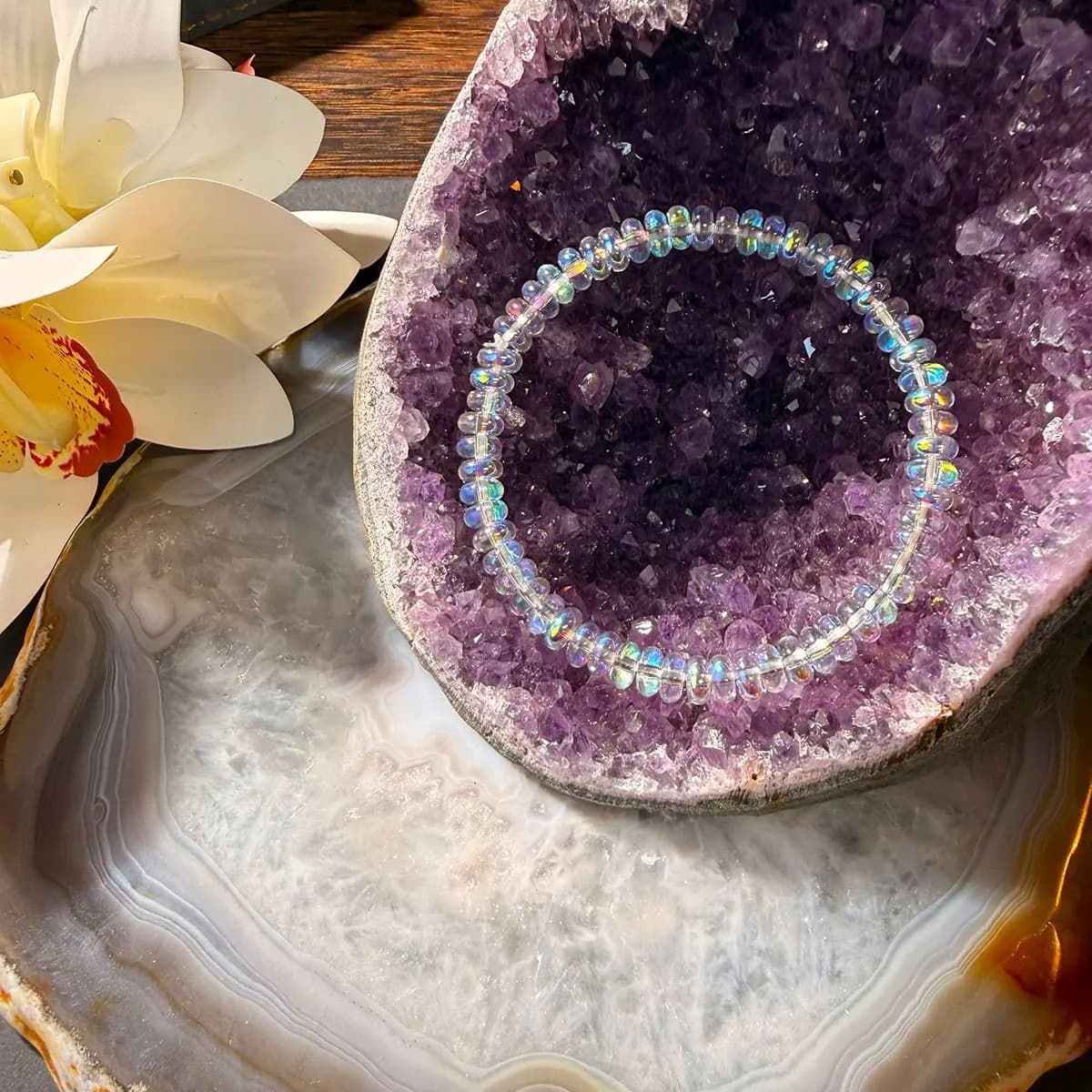 Bracelet en opale éthiopienne naturelle pour ménopause, bijoux en cordon élastique extensible, aide à maintenir l'équilibre émotionnel