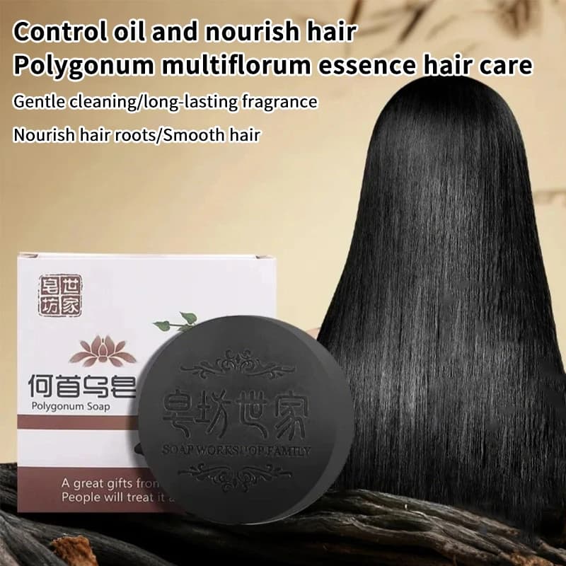 [Shampoing pour cheveux savon Polygonum Multiflorum savon noir soin des cheveux nourrissant Antipelliculaire huile essentielle savon hydratant 80/100g