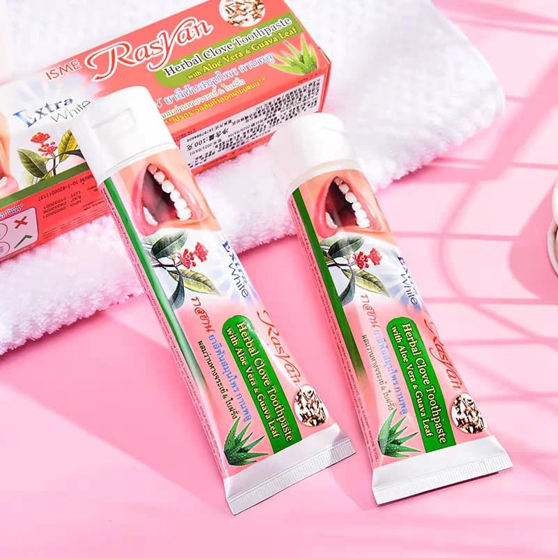 Dentifrice Thaïlandais Rasyan à la Clou de Girofle et à l'Huile de Coco pour l'Élimination des Taches, le Contrôle du Tartre et une Haleine Fraîche