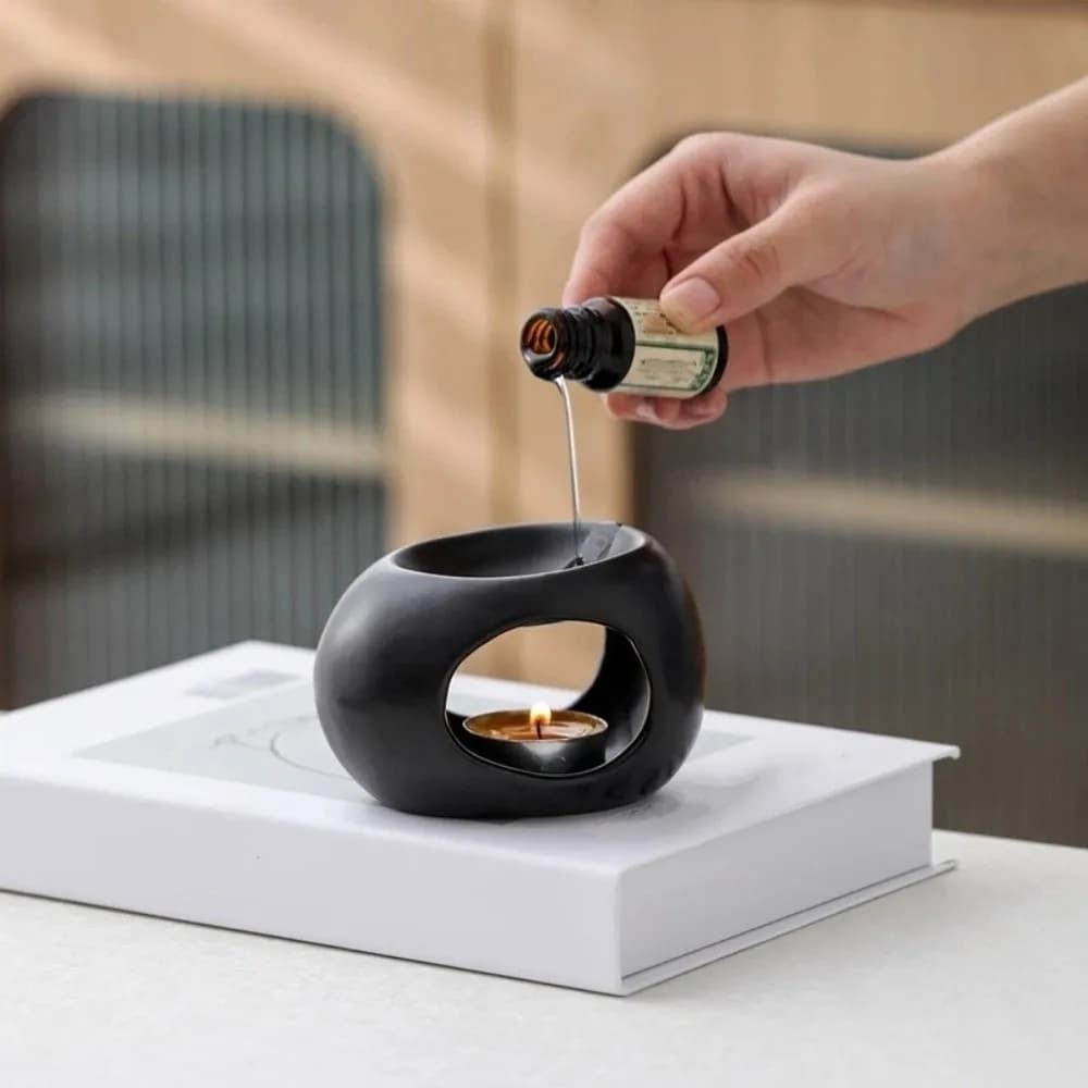 Brûleur d'huiles essentielles en céramique, brûleur d'aromathérapie minimaliste décoratif, support de chauffage de bougie moderne, studio de yoga