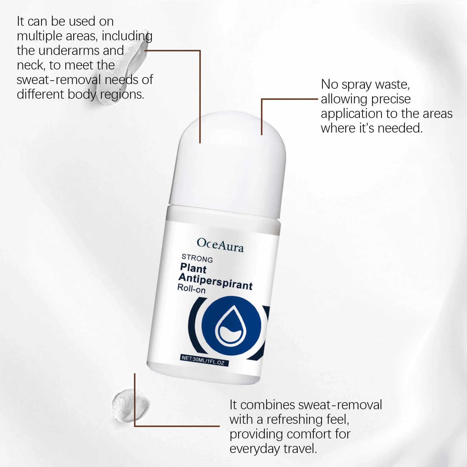 Anti-transpirant sous les bras Roll-On Anti-transpiration élimine les odeurs des aisselles rafraîchissant lisse