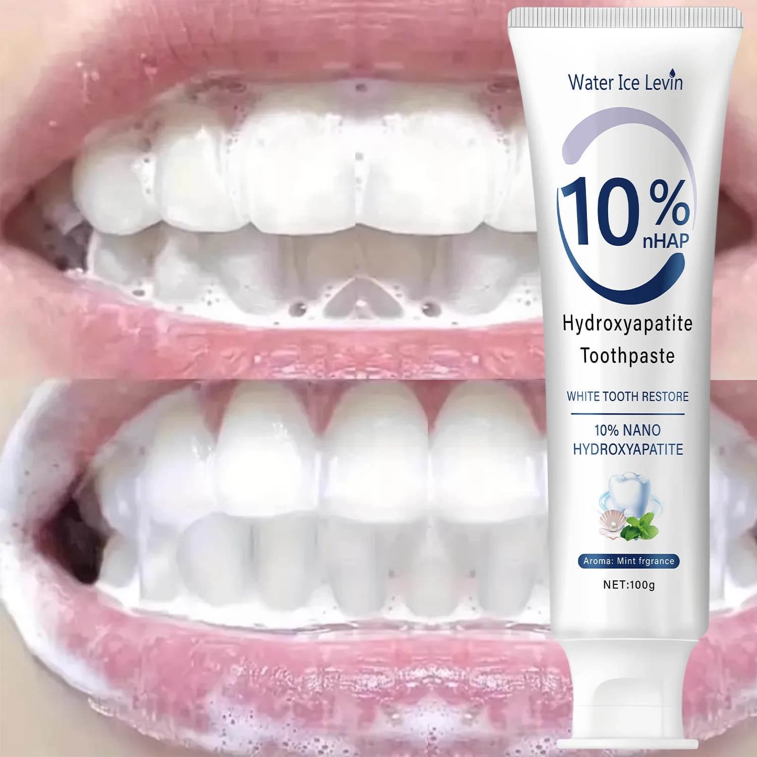 Le dentifrice nano hydroxyapatite 10% restaure les dents blanches. Protege les gencives. Nettoyage en profondeur. Éclairez le sourire. 100 g de menthe fraîche.