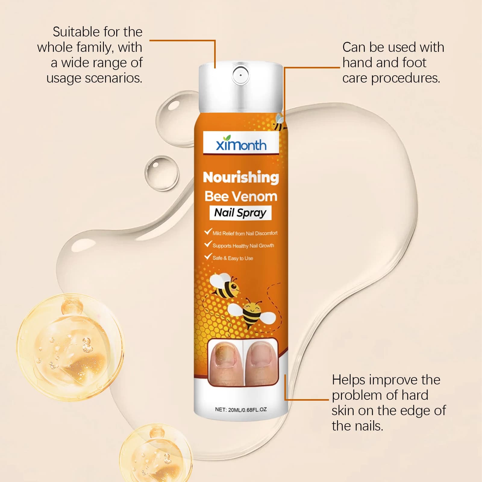 Spray nourrissant pour les ongles, soin doux pour les mains et les pieds, renforce les ongles, hydrate et adoucit les cuticules