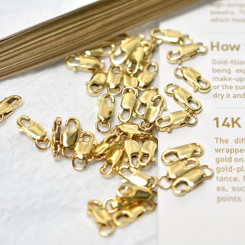 Fermoir à homard rempli d'or 14K, anneau ouvert attaché, fournitures de vente en gros en vrac pour Bracelets et colliers, fabrication de bijoux