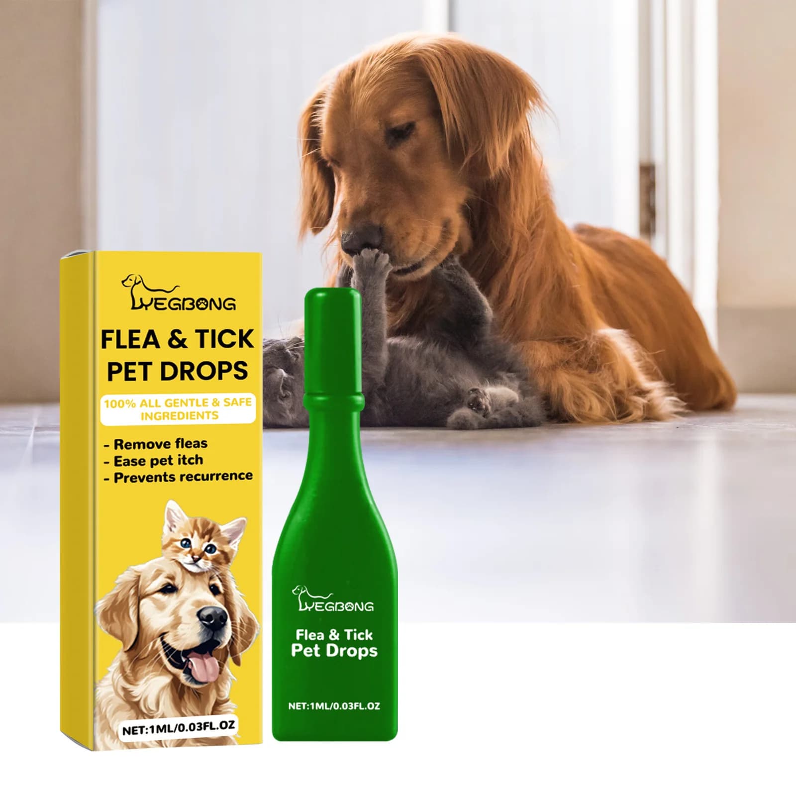 Gouttes anti-puces pour chats, élimination des puces et des tiques, soulagement des démangeaisons cutanées, répulsif externe contre les insectes, fournitures de vermifugation, traitement des tiques po