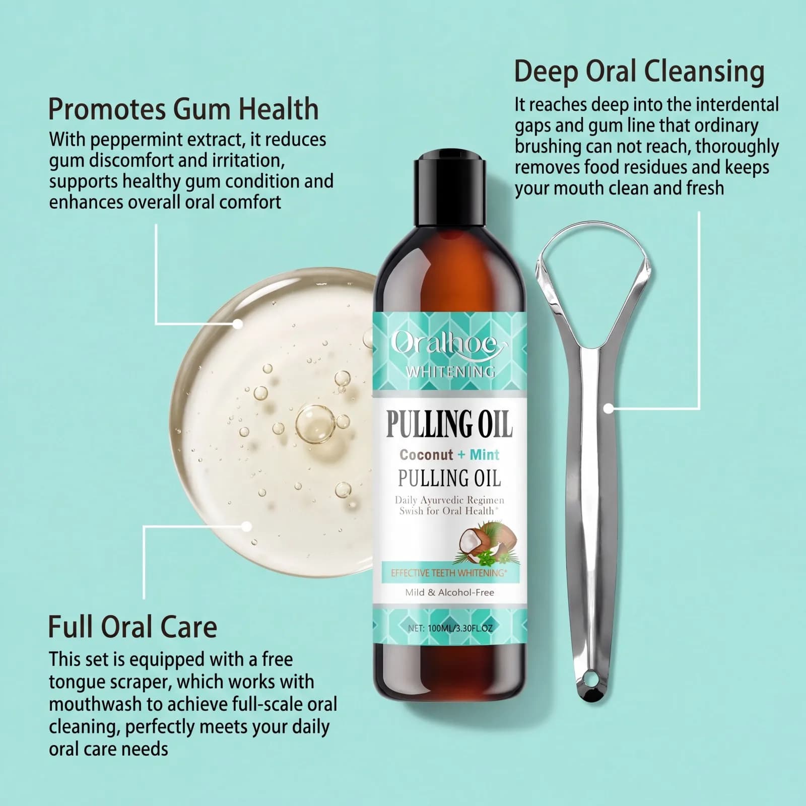Huile de bain de bouche Coco Menthe pour l'huile pulling