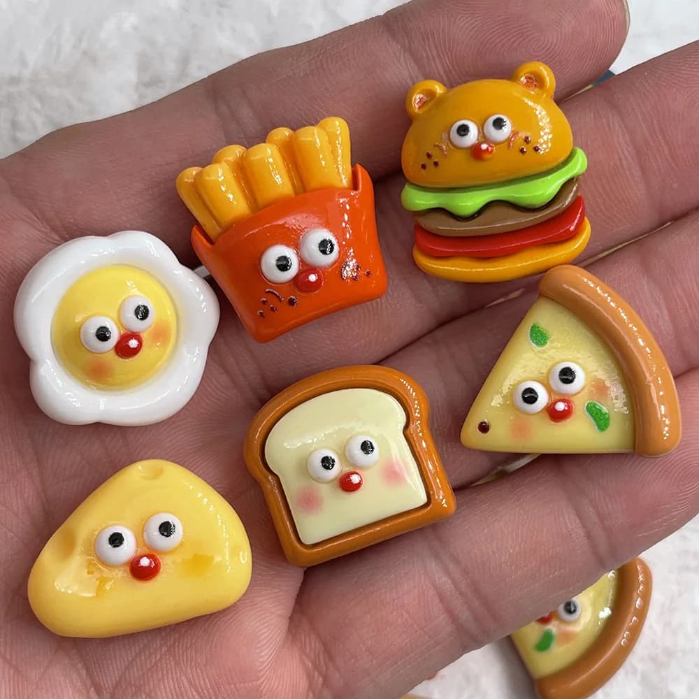 Simulation de faux aliments de dessin animé Kawaii, fromage, pizza, hamburger, frites, scrapbooking, artisanat de bricolage, accessoires pour cheveux, 10 pièces
