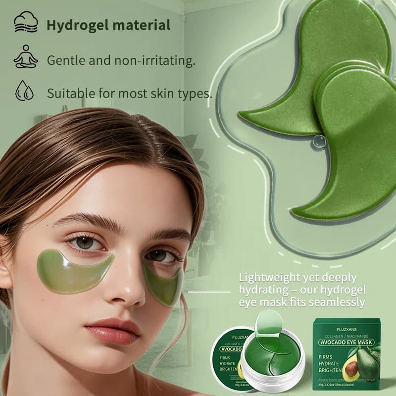 Masque Contour des Yeux à l'Avocat pour Cernes, Poches et Ridules - Patchs Éclaircissants Véganes Lissants Soin Auto-Soignant