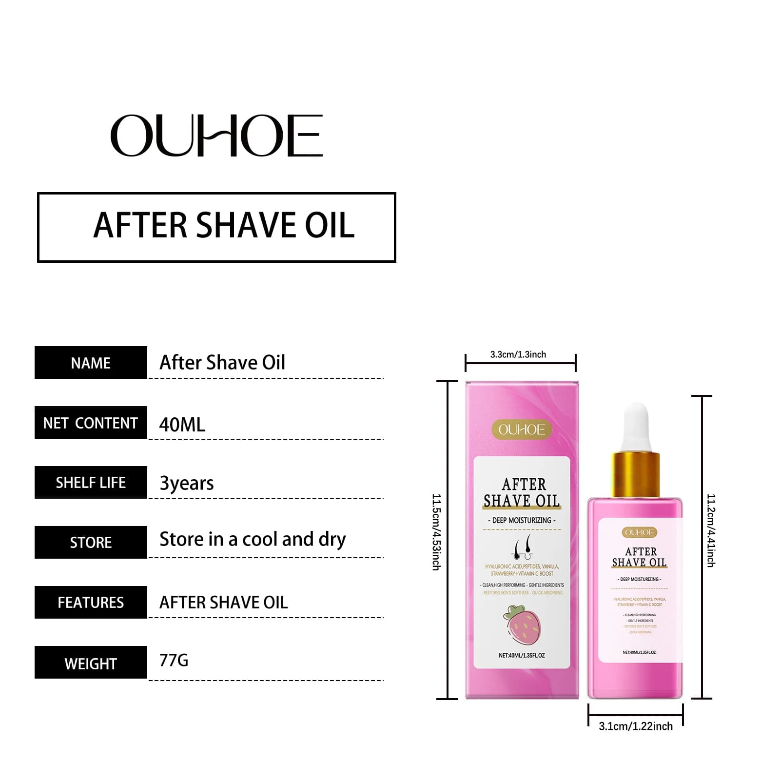 Huile après-rasage à la fraise, apaisante, hydratante, lissante, douce, nourrissante pour la peau, soin de l'épilation, huile essentielle pour femmes et hommes