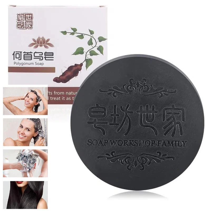[Shampoing pour cheveux savon Polygonum Multiflorum savon noir soin des cheveux nourrissant Antipelliculaire huile essentielle savon hydratant 80/100g
