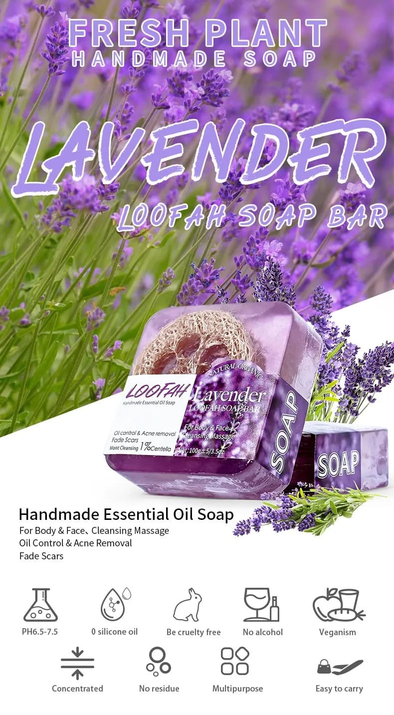 Savon Loofah à l'huile de lavande biologique, 100g, citron naturel, blanchissant, barre de lavage du visage et du corps