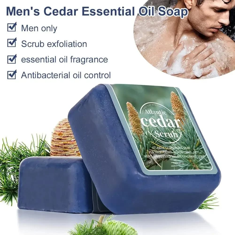 Savon à l'huile essentielle de cèdre pour hommes, savon de voyage portable pour hôtel, nettoyage en profondeur, parfum boisé, savon fait à la main, savon pour le visage et le corps