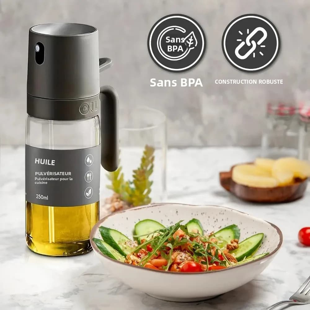 Pulvérisateur d'huile en verre pour friteuse à air – Distributeur d'huile d'olive 2-en-1, bouteille vaporisateur de cuisson à fine brume, pulvérisateur d'huile rechargeable anti-fuite