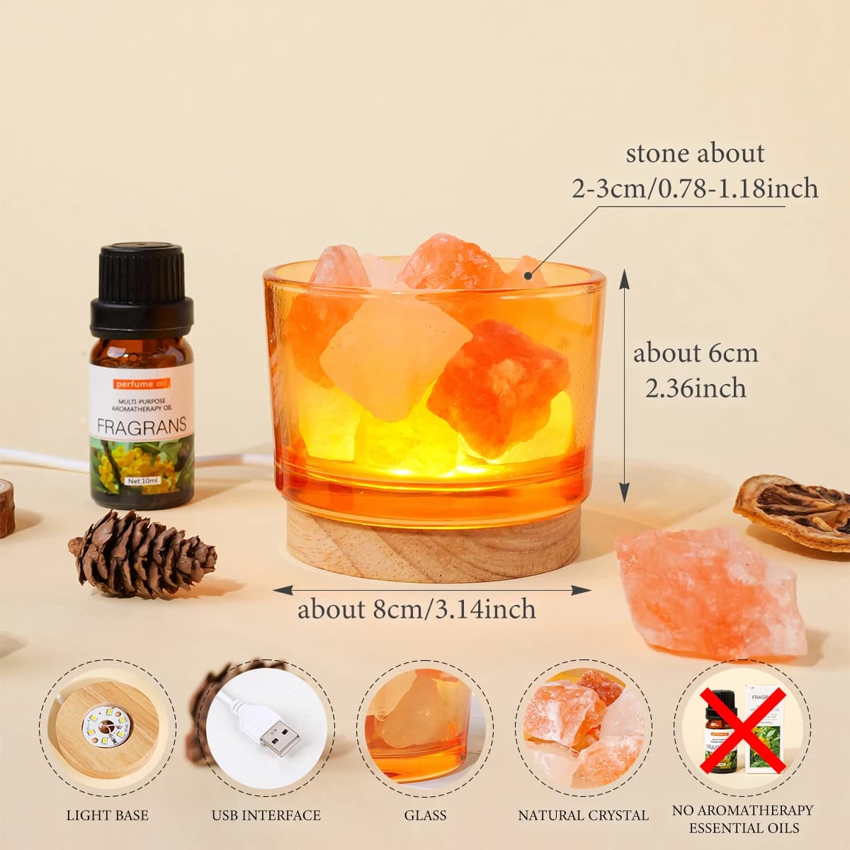 Lampe décorative en cristal brut, pierre brute, minéraux d'aromathérapie, Quartz Rose, encens parfumé, décoration de la maison, 1 pièce