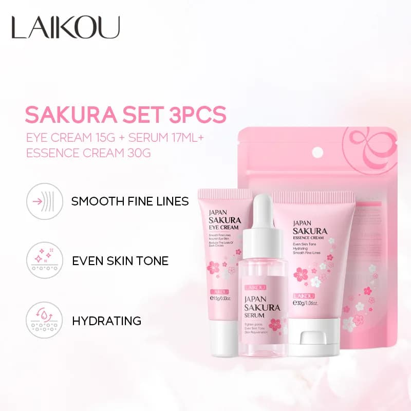 Coffrets de soins de la peau à la vitamine C LAIKOU, 3 pièces, crème pour le visage, sérum, crème pour les yeux, hydratant, anti-rides, kit de soins du visage