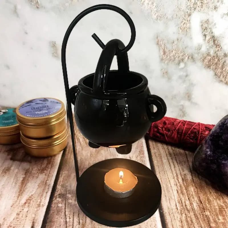 Chaudron de sorcière suspendu, brûleur d'huile, Pot de caldoron de sorcière, bougeoir, diffuseur d'huile essentielle brûlante d'encens pour la décoration de la maison