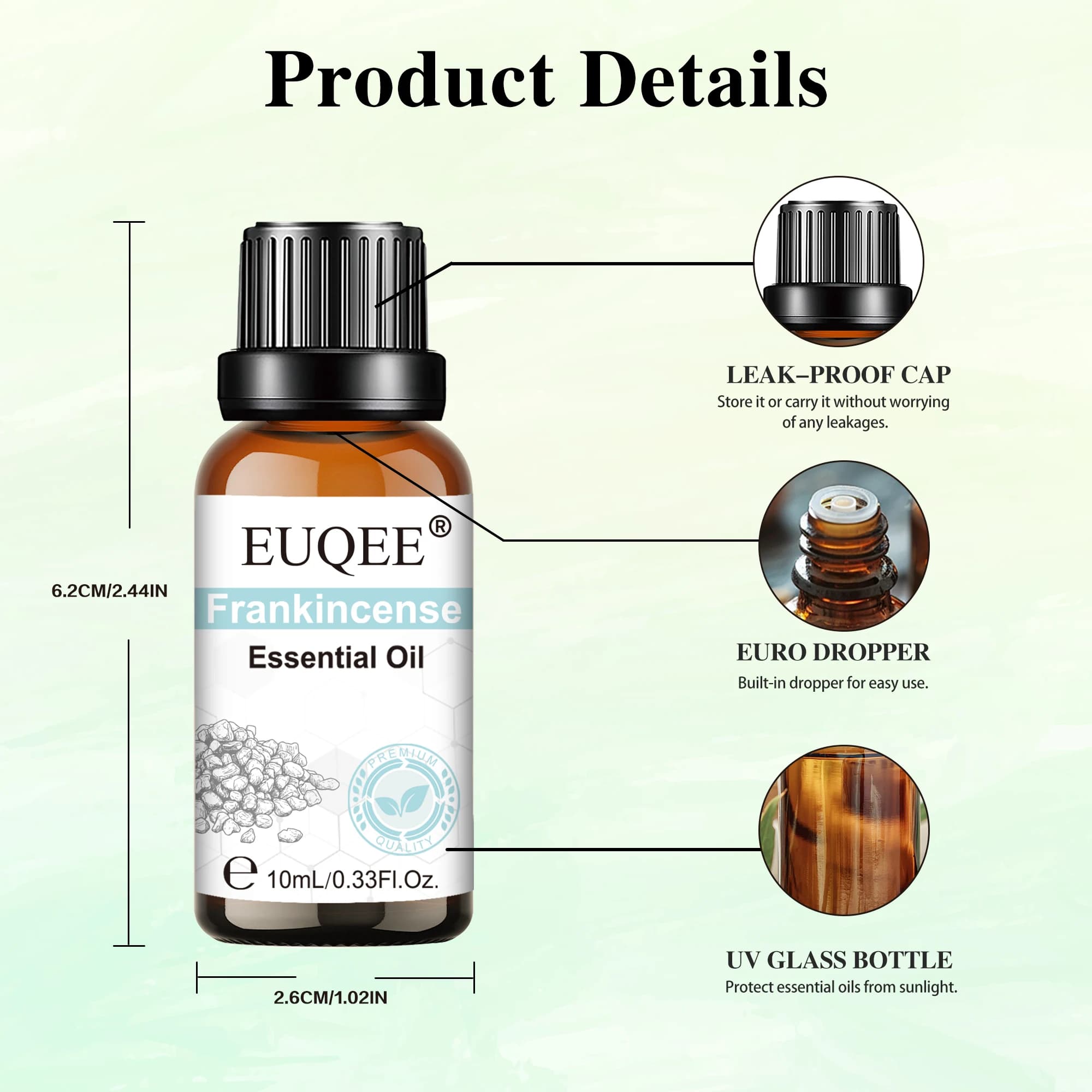 Huile essentielle naturelle de plantes Euqee 10ml 100ml, encens, citronnelle, huile parfumée pour diffuseur et bougie aromatique